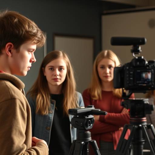 Schauspielschüler während einer Übung vor der Kamera im Aufbaukurs.
